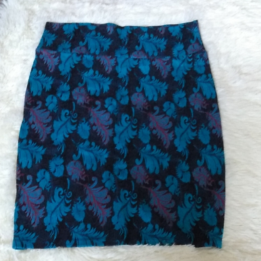 LuLaRoe Teal and Purple Patterned Pencil Skirt